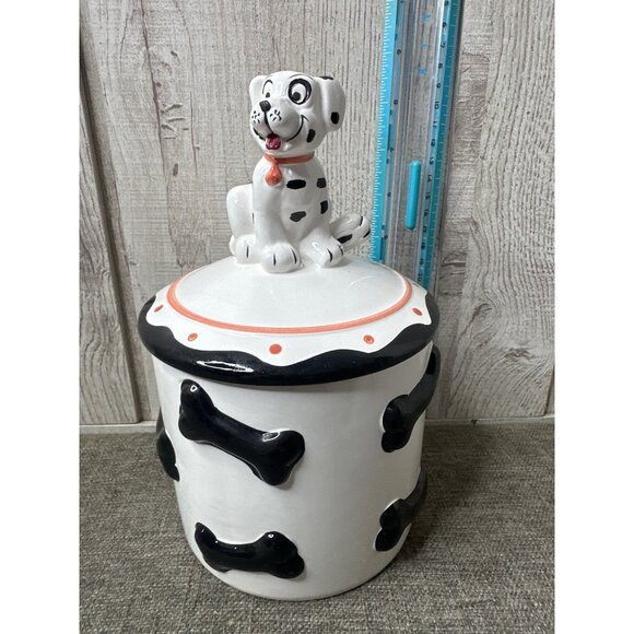 Dalmatian Themed Vintage Ceramic Dog Treat Jar With Bone Design & Lid - Picture 8 of 9